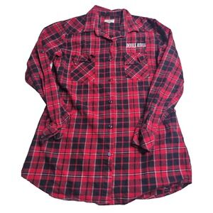 Matchstick Devil's River Whiskey Women's Button Down Buffalo Plaid Shirt Size Md